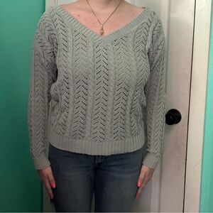 V-Neck Knit Sweater - sage green